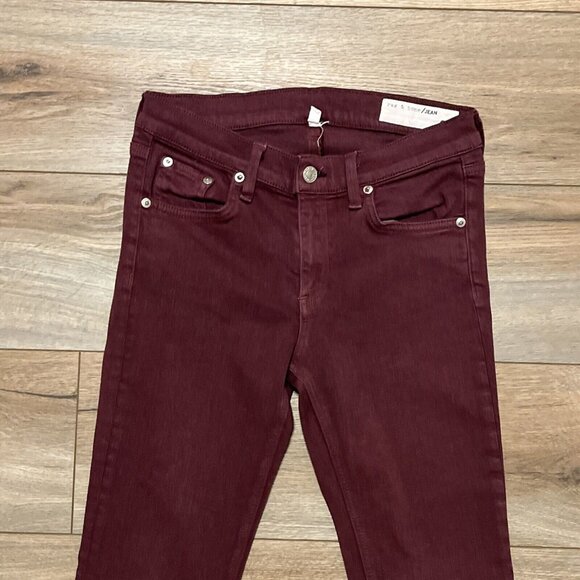 Rag & Bone Skinny Ankle Jeans SZ 27 Maroon Red Stretch Denim Mid Rise - Picture 2 of 12